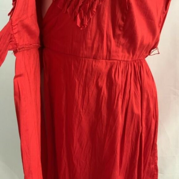 Calvin Klein Wrap Dress Red V-neck Ruffle Detail Cap Sleeve 6 - Picture 7 of 12